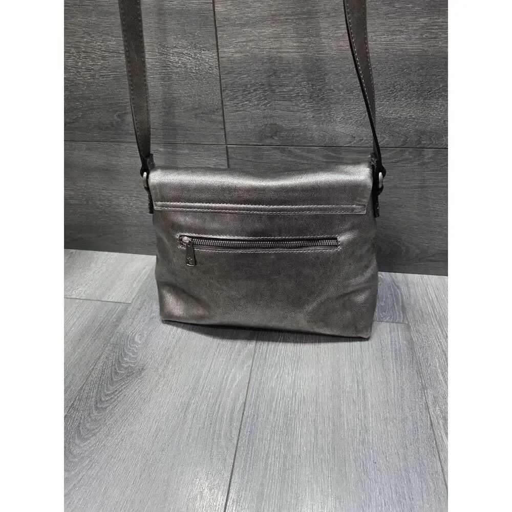 Patricia Nash Mili Leather Medium Flap Crossbody gray bag B000623